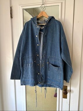 Vintage 100% Cotton Oversized Denim Chore Coat Fisherman Core